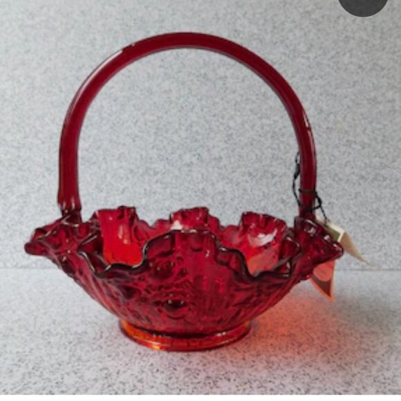 Fenton 1997 Ruby Red Glass Basket Ruffled Edge Hand Blown American Glass - Picture 8 of 8